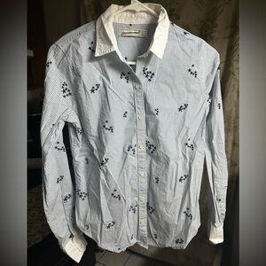 Men's Blue Striped Shirt with Floral Pattern